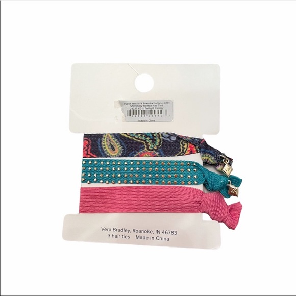 Vera Bradly Stretch Shimmery Hair Ties Twilight Paisley Blue Pink - Picture 2 of 5